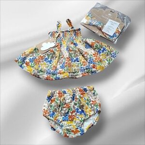 Angel Dear Blue, Orange & Cream 100% Cotton Floral Baby Girl 3-Piece Set